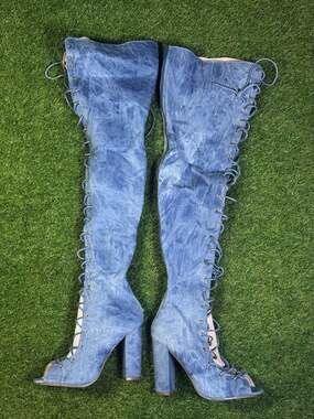 Fashion Nova Living Legacy Over The Knee Denim Boots